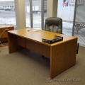 Oak Veneer Double Pedestal Straight Desk Suite with Storage